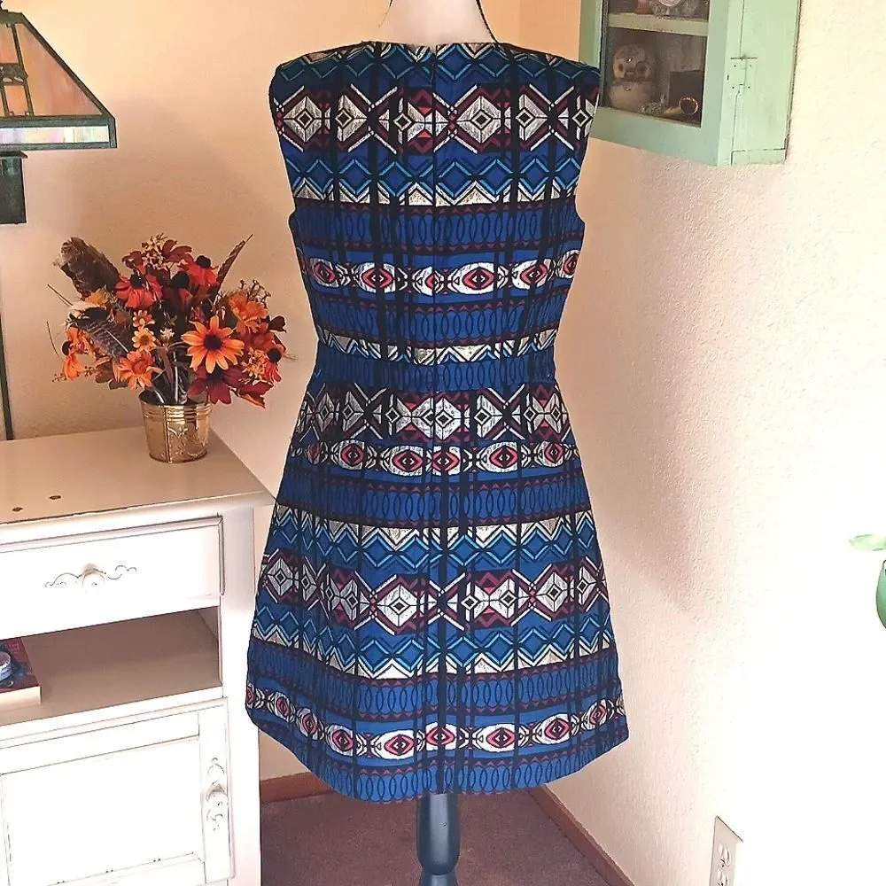 J. Crew Blue Patterned Dress Textured Windowpane Jacquard